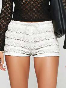 INAWLY Women Textured Drawstring Waist Shorts