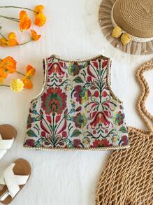 Adorable Girl Floral Patterned Vest, Versatile Summer