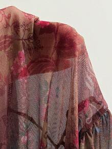 Soleia Top lung cu imprimeu boem, cu centură cu fundă și mâneci evazate, perfect pentru vară, plajă, festival de muzică și ținută de concert country