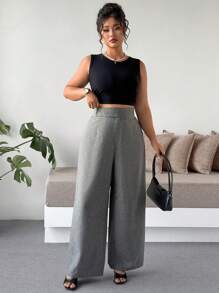 SHEIN Tall Pantaloni ampi e morbidi con vita asimmetrica per taglie comode, versatili, casual e adatti per il pendolarismo quotidiano