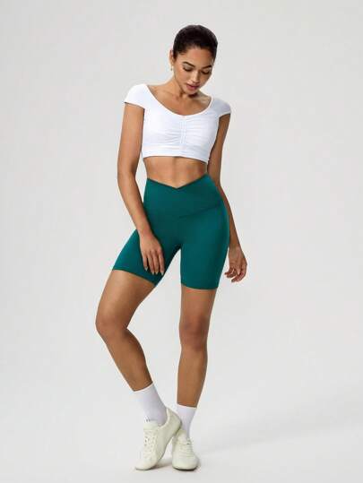 Hanevo Shorts de yoga de unicolor, moda y adecuados para el verano