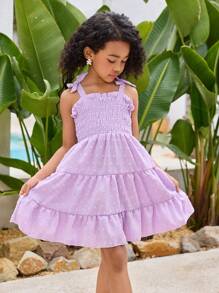 Young Girl's Macaron Color Casual Dress Suitable For Weekend Getaways, Camping, Beach Vacations, School, Campus, College - Purple - View 3