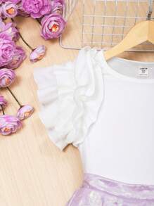 Tenue en 2 pièces pour préadolescentes : chemise à manches calamistrées unie et jupe jacquard scintillante - Parme - Voir 4