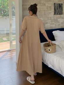 Dazy Plus Plus Size Women Casual Turndown Collar Short Sleeve Solid Color A-Line Summer Dress