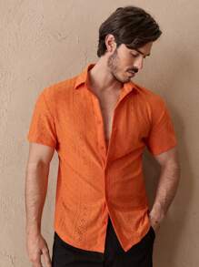 Manfinity VCAY Men's Short Sleeve Button Front Shirt - Orange - View 5