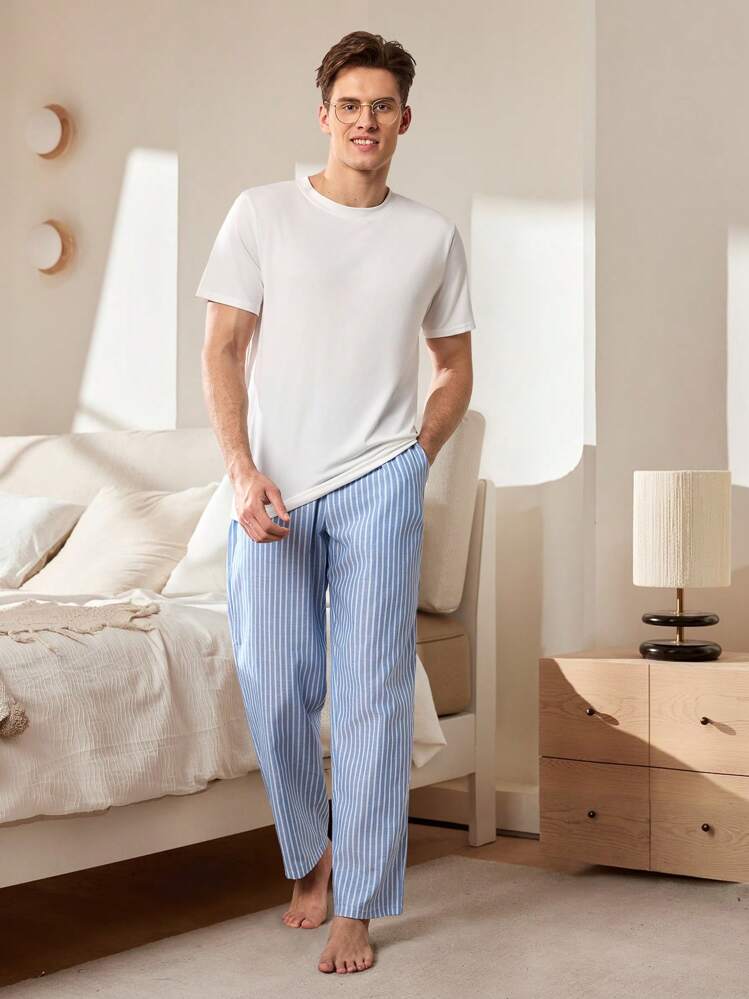 2 pièces Ensemble de pyjama homme à carreaux imprimé, manches courtes souples et confortables, short | Mode en ligne | SHEIN FRANCE