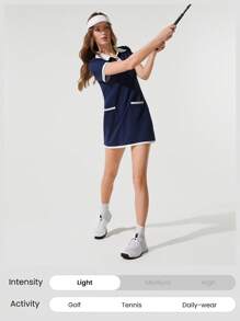 GLOWMODE Cotton Piqué Full Court Colorblock Decorative Pockets Button Polo Collar Dress Tennis Golf Pickleball Low Impact Daily Casual Wear