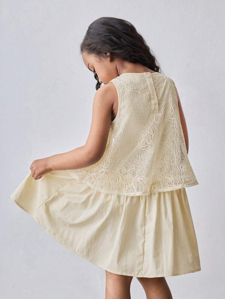 Young Girl Loose Casual Hollow Out Patchwork Knitted Sleeveless Dress