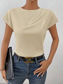 SHEIN Essnce Plus-Size Women Summer Blouse, Elegant Wear, Casual Business Casual Going Out Top - Apricot - View 5