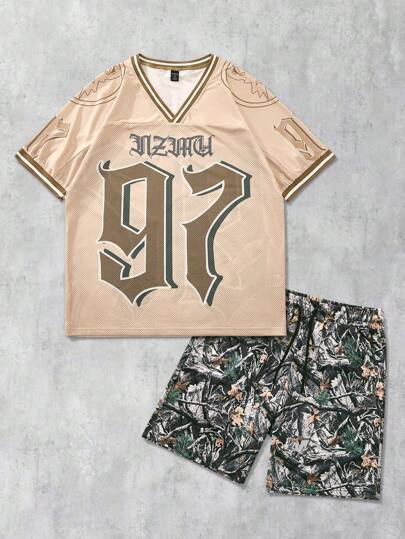 Street Life Oversized Men's Sports College Logo Printed Number Camo Branch  Jersey