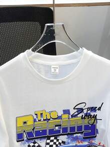 SHEIN Leap Crew 2pcs Teen Boys Street Racing Pattern Street Monogram T-Shirt Shorts Case Affordable Two Pieces Set - Royal Blue - View 4