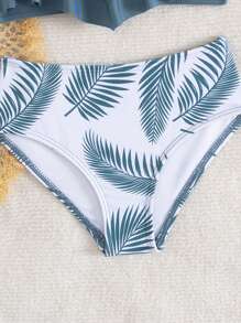 SHEIN 2 pièces/Set Top de maillot de bain noir minimaliste pour jeunes filles et bas de maillot de bain avec impression aléatoire d'arbres de noix de coco