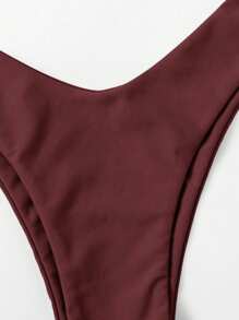 Swim Basics Bộ đồ tắm bikini hai mảnh màu trơn đi biển mùa hè - Cà phê nâu - Xem 3