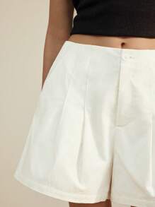 Ontre 2025 New Design White High Waist Shorts,Summer Casual Classy Brunch Style Women Shorts With Real Pockets,Minimalist Vacation Wear For Music Festival - White - View 4