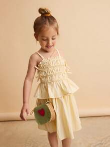 Ontre Young Girl 2pcs Set Ruffle Strap Top And A-Line Skirt