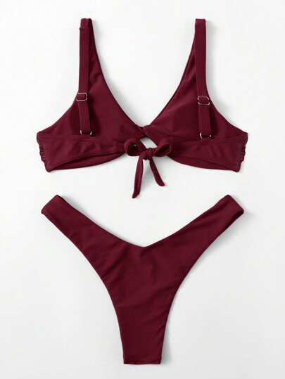 Swim Chiccia Women's Summer Beach Solid Color Twist Front Sexy Bikini Set