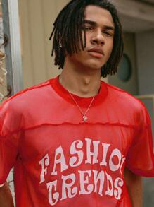 Manfinity Streetrush Camiseta de manga corta con diseño de letra de estilo callejero joven, semi transparente y con hombros caídos
