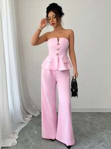 Elenzga Women Two Pieces Outfits For Daily Wear - Pink - View 5