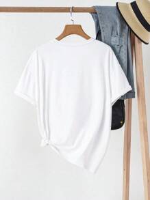 T-shirt Femme Été Vacay Vibe Motif Lettres New York Col Rond, Haut Décontracté à Manches Courtes pour Femme, Printemps & Été - Blanc - Voir 2