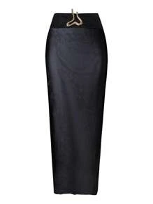 Swim Oasis 2025 New Women's 2pcs Black Hollow-Out Bandeau Connected Swimsuit & Beach Skirt Set, Casual Summer Vacation - Black - View 5