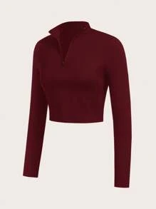 SHEIN Essnce 大码女式休闲夏季服装，女士健身休闲套装，女士慢跑裤，女士街头服饰，拉链高领长袖上衣、吊带背心和紧身裤套装，女士健身套装 3 件套，2 件套夏季服装 - 酒紅色 - 查看 6