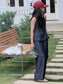 DAZY 2pcs Tween Girls Denim Suspender Top And Jeans Pants Set, Fall - Dark Wash - View 6