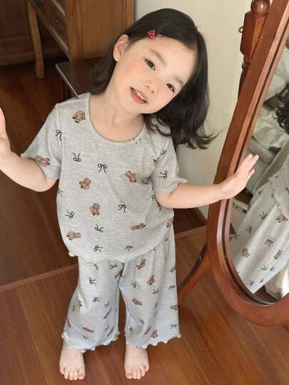 Dazy Kids 少女圆领短袖T恤和裤子套装，夏季时尚家居服