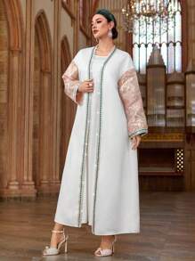 Al Najma Women's Elegant Long Sleeve Color Block Abaya, Modest Robe - Pink - View 6