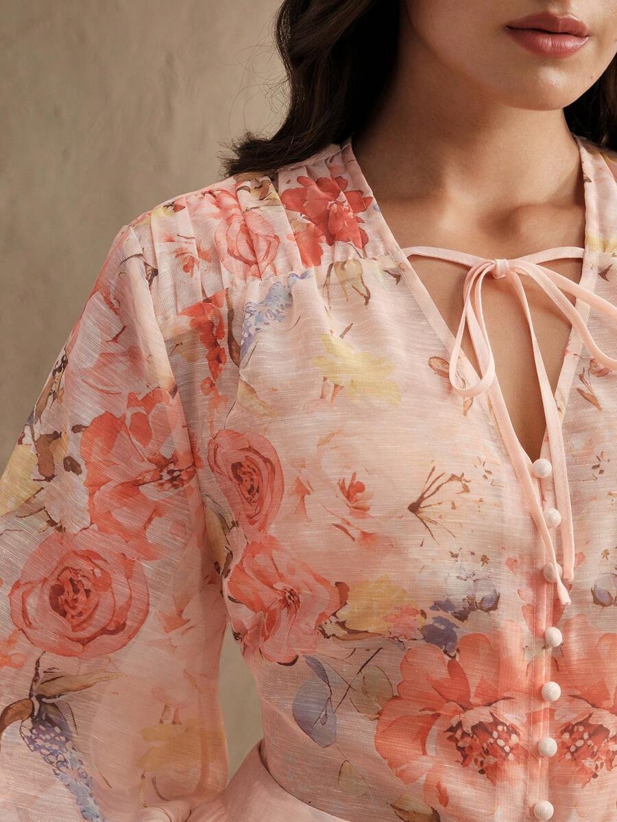 Anewsta 长袖印花休闲夏日度假衬衫 - 彩色 - 查看 1