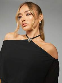 MISSGUIDED PLUS Plus Size Halter Neck Balloon Sleeve Mini Dress Ruched Waist Party Evening Special Occasion Elegant Winter Holiday Fashion - Black - View 6