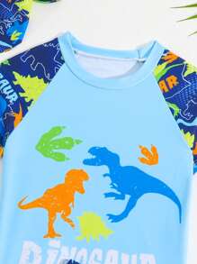 Young Boy Dinosaur Printed Swimsuit Set With Hat Boys Dinosaur Clothesboys Swim Set - Multicolor - View 4