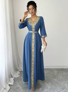 Elenzga Women's Elegant Fringe & Sequin Patchwork Dress