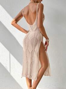 Swim Vcay Women's Solid Color Hollow Side Slit Sexy Camisole Cover Up Dress For Summer Beach Vacation