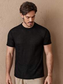 HIMLAND Men Solid Waffle Knit Tee, Summer - Black - View 5
