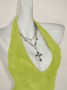 SHEIN ICON Canotta casual con scollo a V profondo e collo annodato, di moda per l'estate