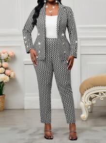 SHEIN Lady Spring And Summer Elegant Commuting Office Colorful Knitted Lapel Gold Button Long Long Sleeve Plus Size Faux Fur Coats Business Attire Women Business Casual Women Old Money Style Women Work Clothes Women Office Outfits For Women Business Casual Woman Summer Outfits For Women In Fall/Winter - Multicolor - View 6