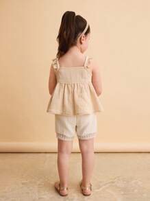 Ontre Young Girl Loose Casual Solid Color Cap Sleeve Tank Top, Summer - Apricot - View 2