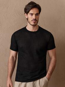 HIMLAND Men Solid Waffle Knit Tee, Summer - Black - View 4