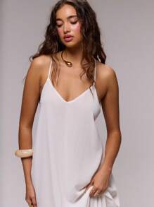 MUSERA White Summer Elegant Modest Vacation Holiday Low Scoop Back Spaghetti Strap A Line Maxi Dress Ibiza Outfit Festival Bachelorette Wedding - White - View 2