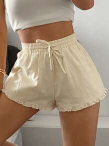 DAZY 女士休闲蕾丝边家居服下装睡裤短裤睡衣 - 米色 - 查看 7