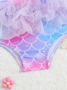 Baby Girl Random Print One-Piece Swimsuit - Multicolor - View 3