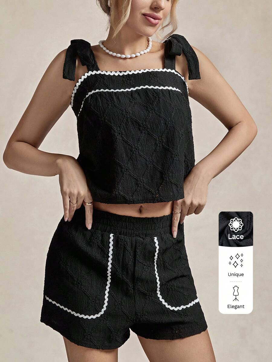 SHEIN LUNE 女士日常两件套服装 - 黑色 - 查看 1