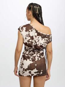 SUMWON WOMEN 奶牛印花露肩束腰迷你连衣裙 - 彩色 - 查看 2