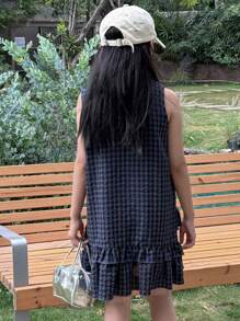 DAZY Vestido de punto sin mangas de estilo escocés para niñas, ropa de verano y vuelta al colegio