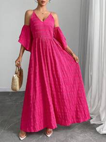 Elenzga Vacation Casual Sleeveless Full Flare Dress For Women - Hot Pink - View 1