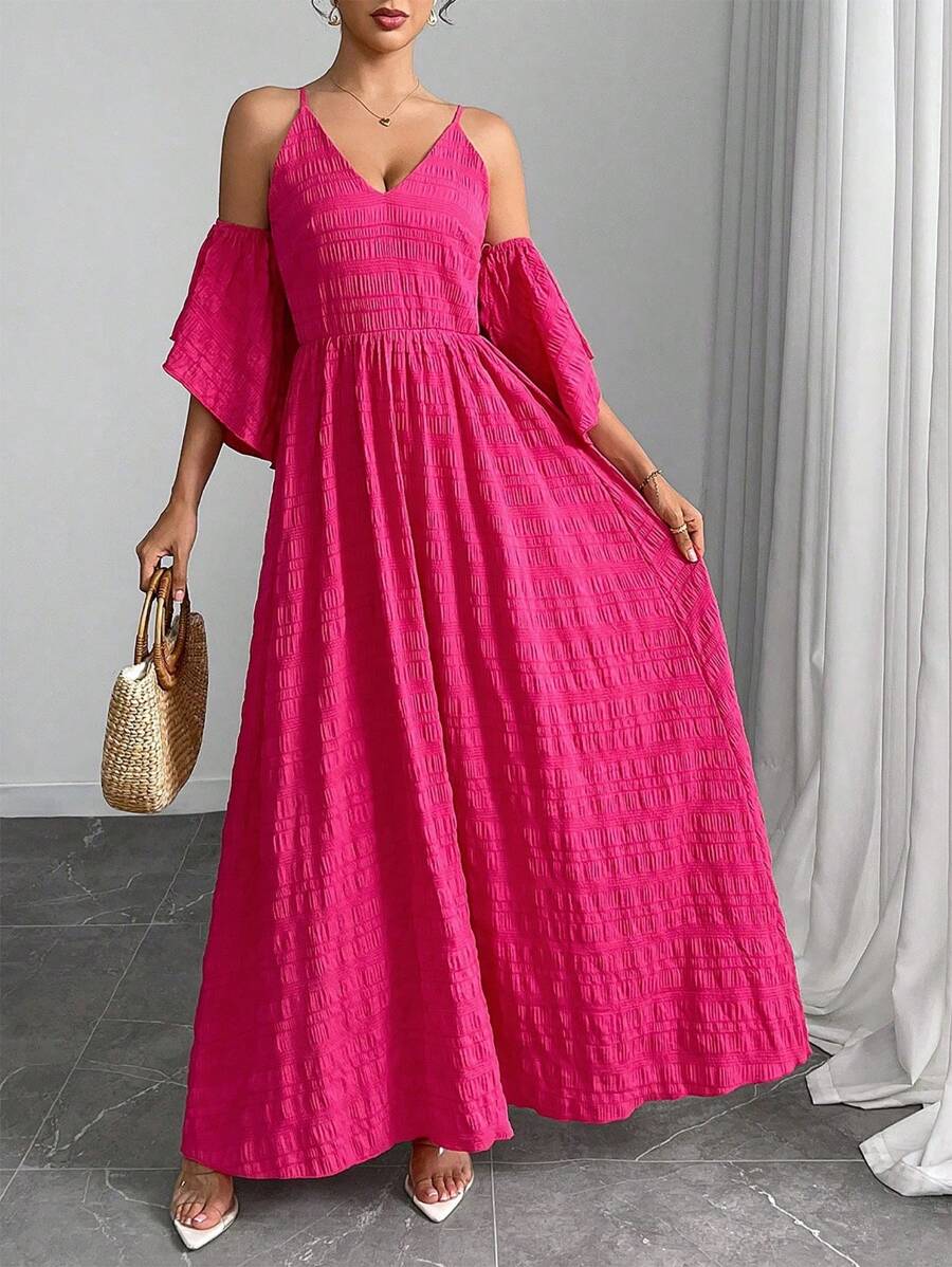 Elenzga Vacation Casual Sleeveless Full Flare Dress For Women - Hot Pink - View 1
