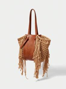 SHECARRY 女士波西米亚风格大容量手提包，优雅女士包 - 棕色 - 查看 2