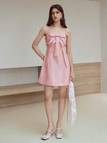 MOTF STUDIO BOW DECOR CUTE DATE MINI DRESS