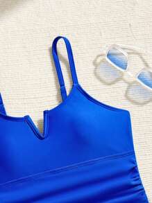 SHEIN Teen Girls Tropical Print Ruched Bikini Swimsuit - Blue - View 3