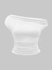 ROMWE Grunge Punk Y2K Harajuku Leopard Print Tight Shoulder Ruched Plus Size Women T-Shirt, Retro - White - View 1